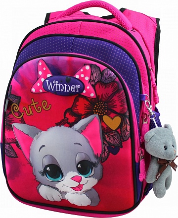 Рюкзак розовый Котенок с брелоком Мишка 